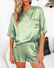 Load image into Gallery viewer, Women Satin Silky Pajama Set Short Sleeve T-shirt With Shorts
