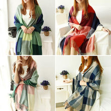 Load image into Gallery viewer, Women Winter Warm Soft Scarf Classic Plaid Knit Long Scarves Wrap Shawl Stole
