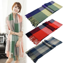 Load image into Gallery viewer, Women Winter Warm Soft Scarf Classic Plaid Knit Long Scarves Wrap Shawl Stole
