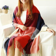 Load image into Gallery viewer, Women Winter Warm Soft Scarf Classic Plaid Knit Long Scarves Wrap Shawl Stole
