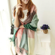 Load image into Gallery viewer, Women Winter Warm Soft Scarf Classic Plaid Knit Long Scarves Wrap Shawl Stole
