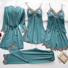 Load image into Gallery viewer, 5Pcs Women&#39;s Satin sexy lace patchwork pajamas and gowns set
