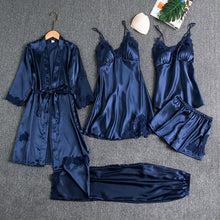 Load image into Gallery viewer, 5Pcs Women&#39;s Satin sexy lace patchwork pajamas and gowns set
