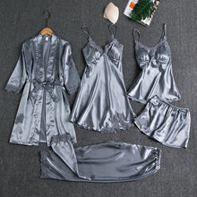 Load image into Gallery viewer, 5Pcs Women&#39;s Satin sexy lace patchwork pajamas and gowns set
