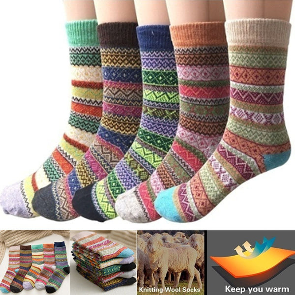 5 Pcs Retro Boho Thick Thermal Socks