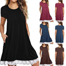 Load image into Gallery viewer, Women Summer O-neck Short Sleeve Lace Dress with Pocket
