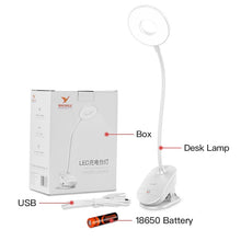 Load image into Gallery viewer, Led gooseneck table lamp touch clip learning lamp USB rechargeable
