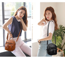 Load image into Gallery viewer, Three-layer Pocket Shoulder Bag Retro Washed Pu Leather Crossbody Bag
