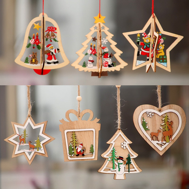 2D 3D Christmas Ornament Wooden Hanging Pendants