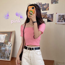 Load image into Gallery viewer, Women&#39;s elastic Ruffle off shoulder knitted short sleeve
