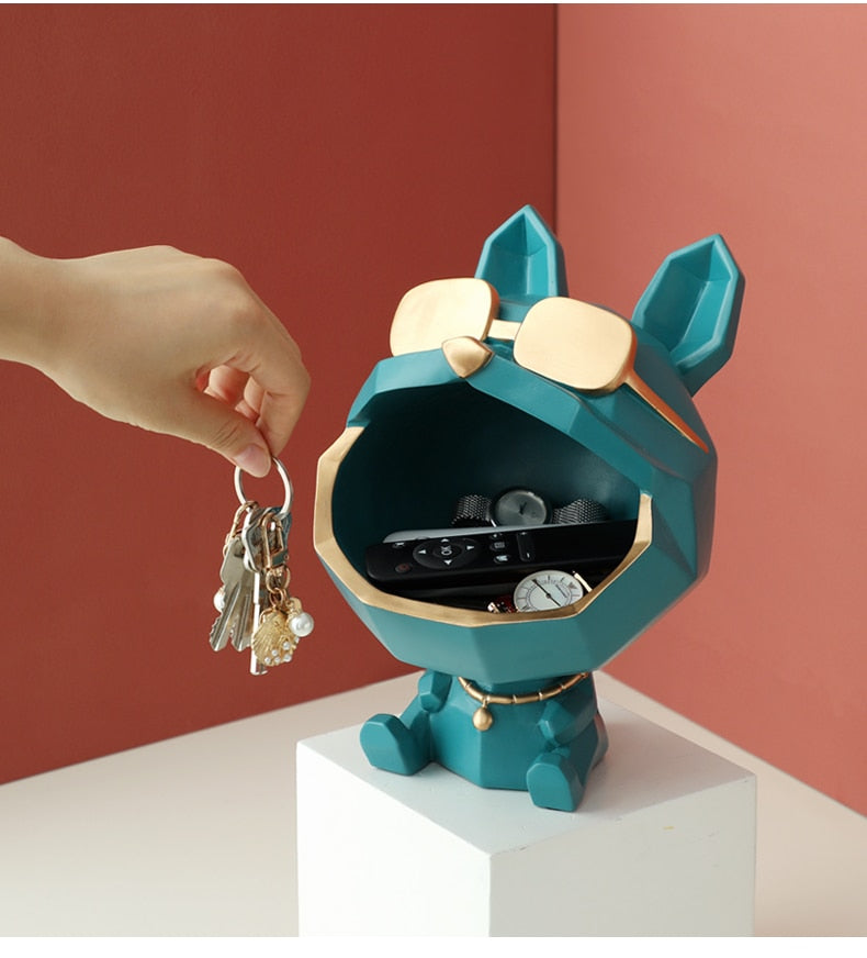 Decoration of resin Art Sculpture Figurine with big mouth dog storage box