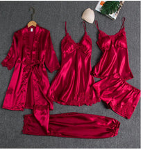 Load image into Gallery viewer, 5Pcs Women&#39;s Satin sexy lace patchwork pajamas and gowns set
