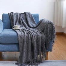 Load image into Gallery viewer, Nordic knitted tassel sofa blanket nap blanket
