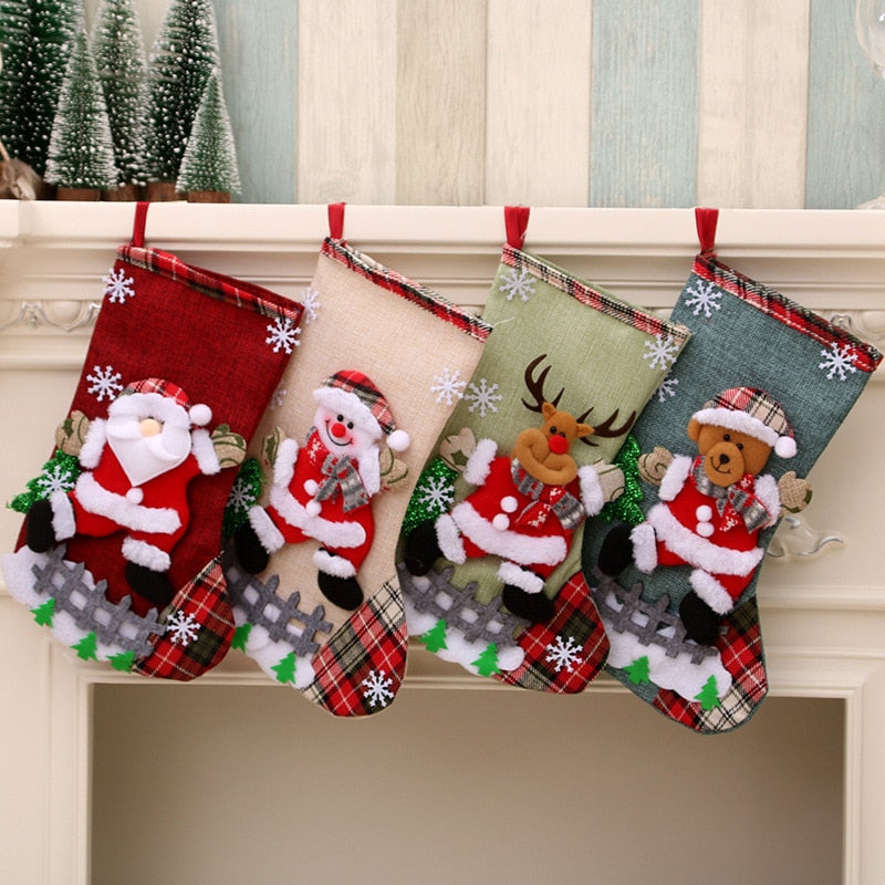 New Gift Bag Linen Large Christmas Socks Christmas Decorations