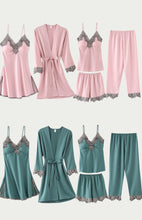 Load image into Gallery viewer, 5Pcs Women&#39;s Satin sexy lace patchwork pajamas and gowns set
