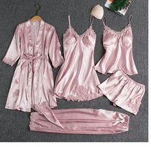 Load image into Gallery viewer, 5Pcs Women&#39;s Satin sexy lace patchwork pajamas and gowns set
