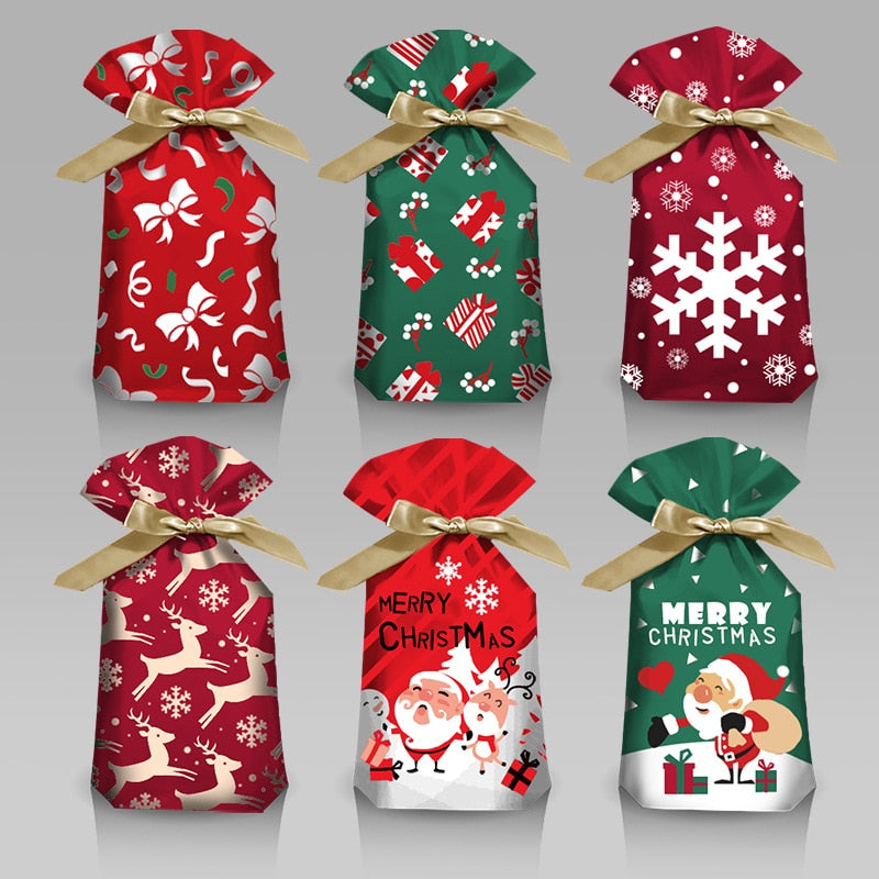 50Pcs Santa Gift Bag Candy Bag Snowflake Crisp Drawstring Bag