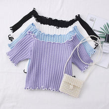 Load image into Gallery viewer, Women&#39;s elastic Ruffle off shoulder knitted short sleeve
