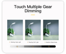 Load image into Gallery viewer, Led gooseneck table lamp touch clip learning lamp USB rechargeable
