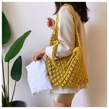 Load image into Gallery viewer, Hollow out woven bag cotton lining straw bag
