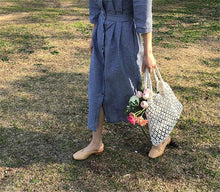 Load image into Gallery viewer, Hollow out woven bag cotton lining straw bag
