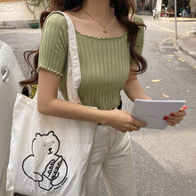 Load image into Gallery viewer, Women&#39;s elastic Ruffle off shoulder knitted short sleeve
