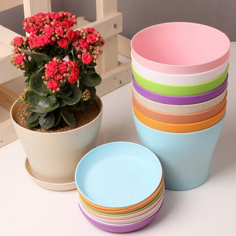 Color durable resin flowerpot with tray drain hole