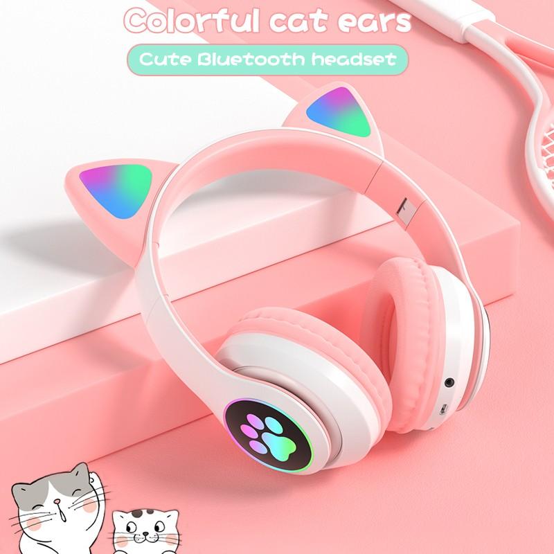 Stn28 wireless Bluetooth 5.0 cute cat claw cat ear color lamp headset
