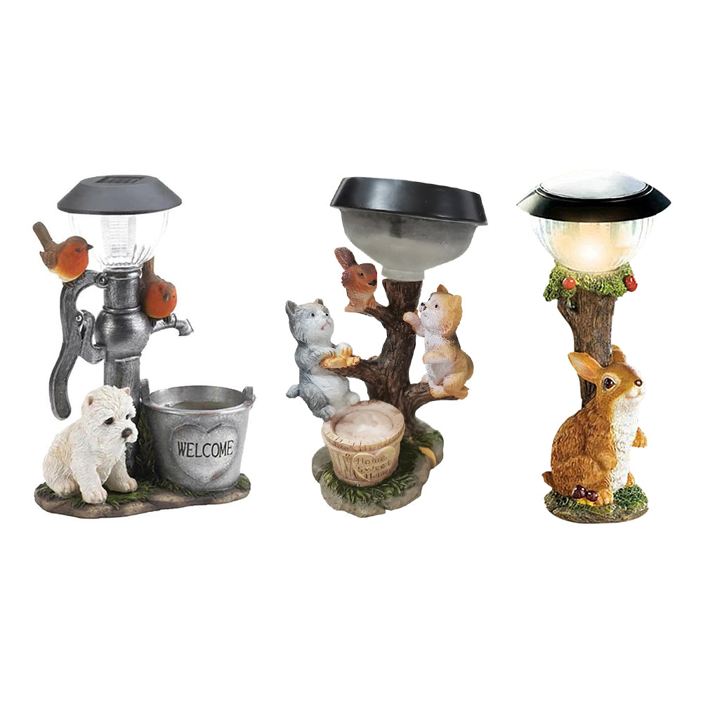 Small Animal Sculpture Resin Craft Statue LED Solar Lamp