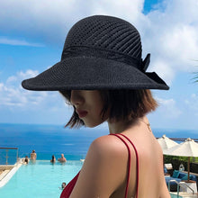 Load image into Gallery viewer, Summer Female Sun Hats Big Brim Classic Bowknot Foldable Fashion Straw Hat
