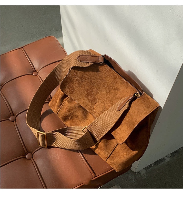 Nubuck PU leather women's Retro large capacity shoulder bag