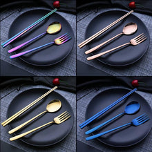 Load image into Gallery viewer, Stainless steel cutlery set fork knife chopsticks set travel cutlery
