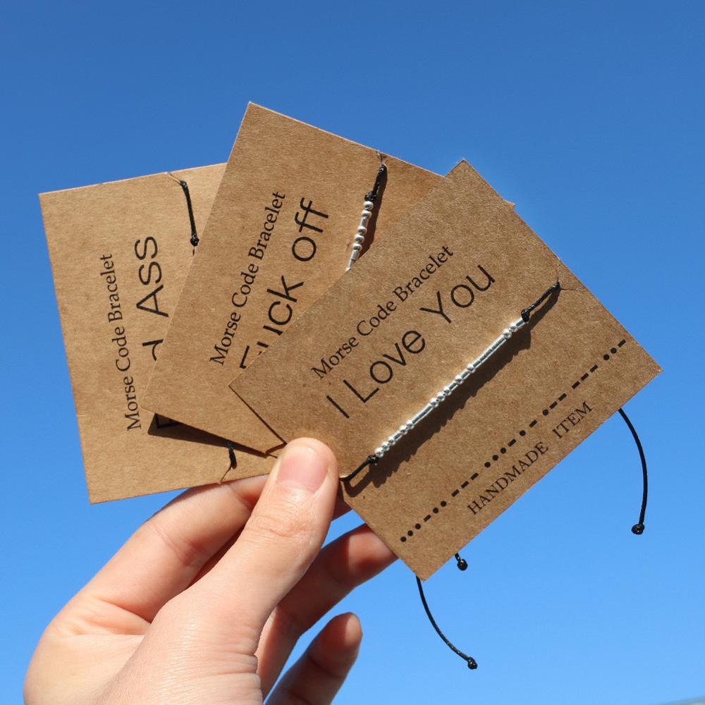 I Love You Morse Code Dainty Beaded Bracelet with Secret Message Jewelry Gift