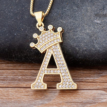 Load image into Gallery viewer, New Luxury Copper Zircon A-Z Crown Alphabet Pendant Chain Necklace
