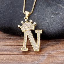 Load image into Gallery viewer, New Luxury Copper Zircon A-Z Crown Alphabet Pendant Chain Necklace
