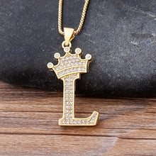Load image into Gallery viewer, New Luxury Copper Zircon A-Z Crown Alphabet Pendant Chain Necklace
