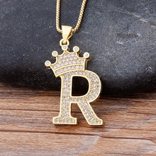 Load image into Gallery viewer, New Luxury Copper Zircon A-Z Crown Alphabet Pendant Chain Necklace

