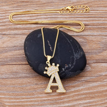 Load image into Gallery viewer, New Luxury Copper Zircon A-Z Crown Alphabet Pendant Chain Necklace
