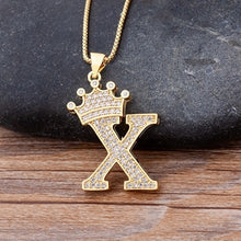 Load image into Gallery viewer, New Luxury Copper Zircon A-Z Crown Alphabet Pendant Chain Necklace
