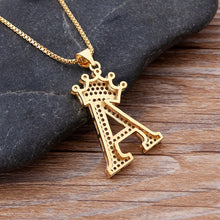 Load image into Gallery viewer, New Luxury Copper Zircon A-Z Crown Alphabet Pendant Chain Necklace
