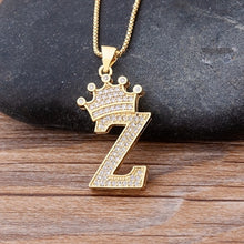 Load image into Gallery viewer, New Luxury Copper Zircon A-Z Crown Alphabet Pendant Chain Necklace
