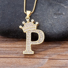 Load image into Gallery viewer, New Luxury Copper Zircon A-Z Crown Alphabet Pendant Chain Necklace
