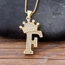 Load image into Gallery viewer, New Luxury Copper Zircon A-Z Crown Alphabet Pendant Chain Necklace

