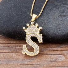 Load image into Gallery viewer, New Luxury Copper Zircon A-Z Crown Alphabet Pendant Chain Necklace
