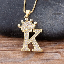 Load image into Gallery viewer, New Luxury Copper Zircon A-Z Crown Alphabet Pendant Chain Necklace
