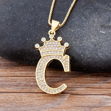 Load image into Gallery viewer, New Luxury Copper Zircon A-Z Crown Alphabet Pendant Chain Necklace
