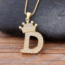 Load image into Gallery viewer, New Luxury Copper Zircon A-Z Crown Alphabet Pendant Chain Necklace
