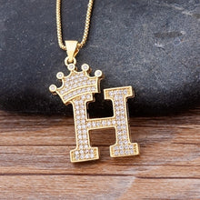 Load image into Gallery viewer, New Luxury Copper Zircon A-Z Crown Alphabet Pendant Chain Necklace
