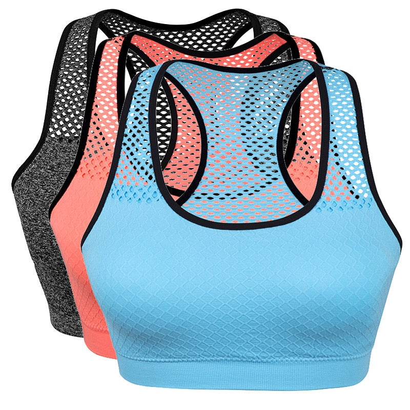 Quick drying mesh  Top shockproof fitness women's bra removable cushion