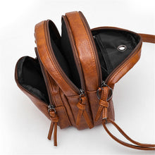Load image into Gallery viewer, Three-layer Pocket Shoulder Bag Retro Washed Pu Leather Crossbody Bag
